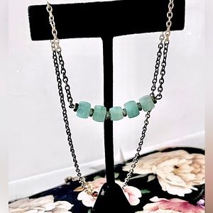 Silver & Aqua Bar Natural Aquamarine Gemstone Bar Handmade Necklace